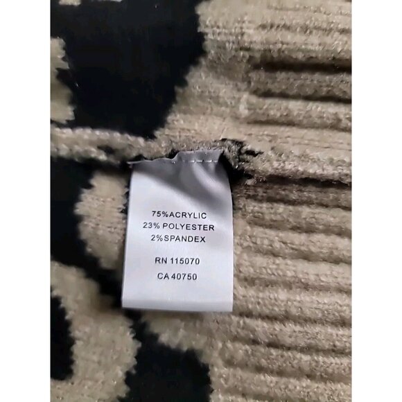 Nina Leonard Cardigan Duster Sweater L Black Tan Leopard Print Soft Oversized - Picture 6 of 11